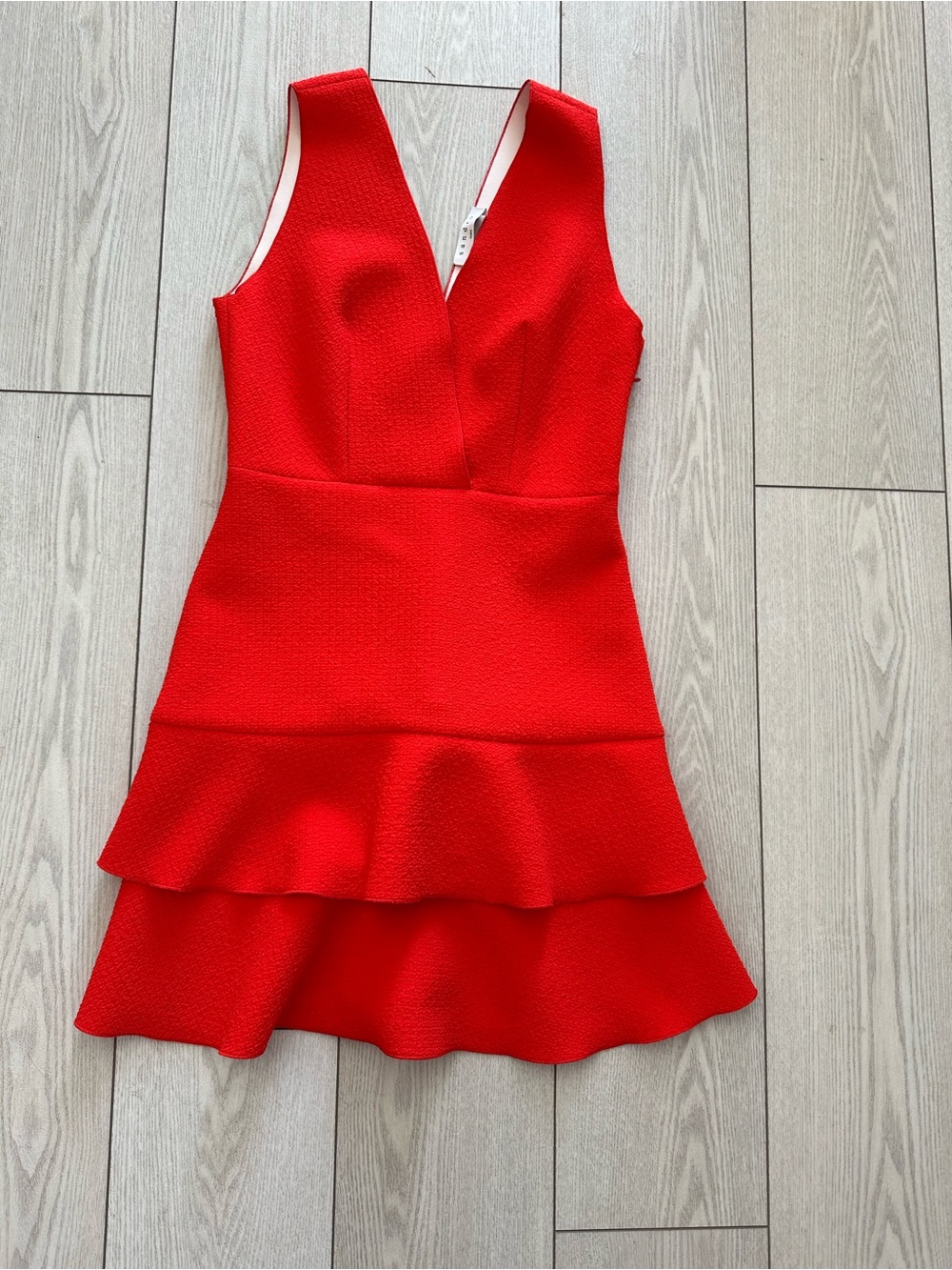 V-Neck Red Tiered Mini Dress